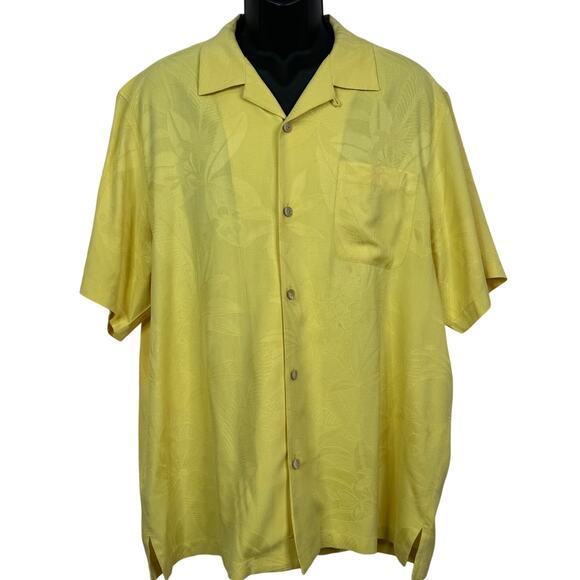 Tommy Bahama Washable Silk Floral Palm Tree Hawaiian Camp Tiki Shirt Size XL - Picture 1 of 9